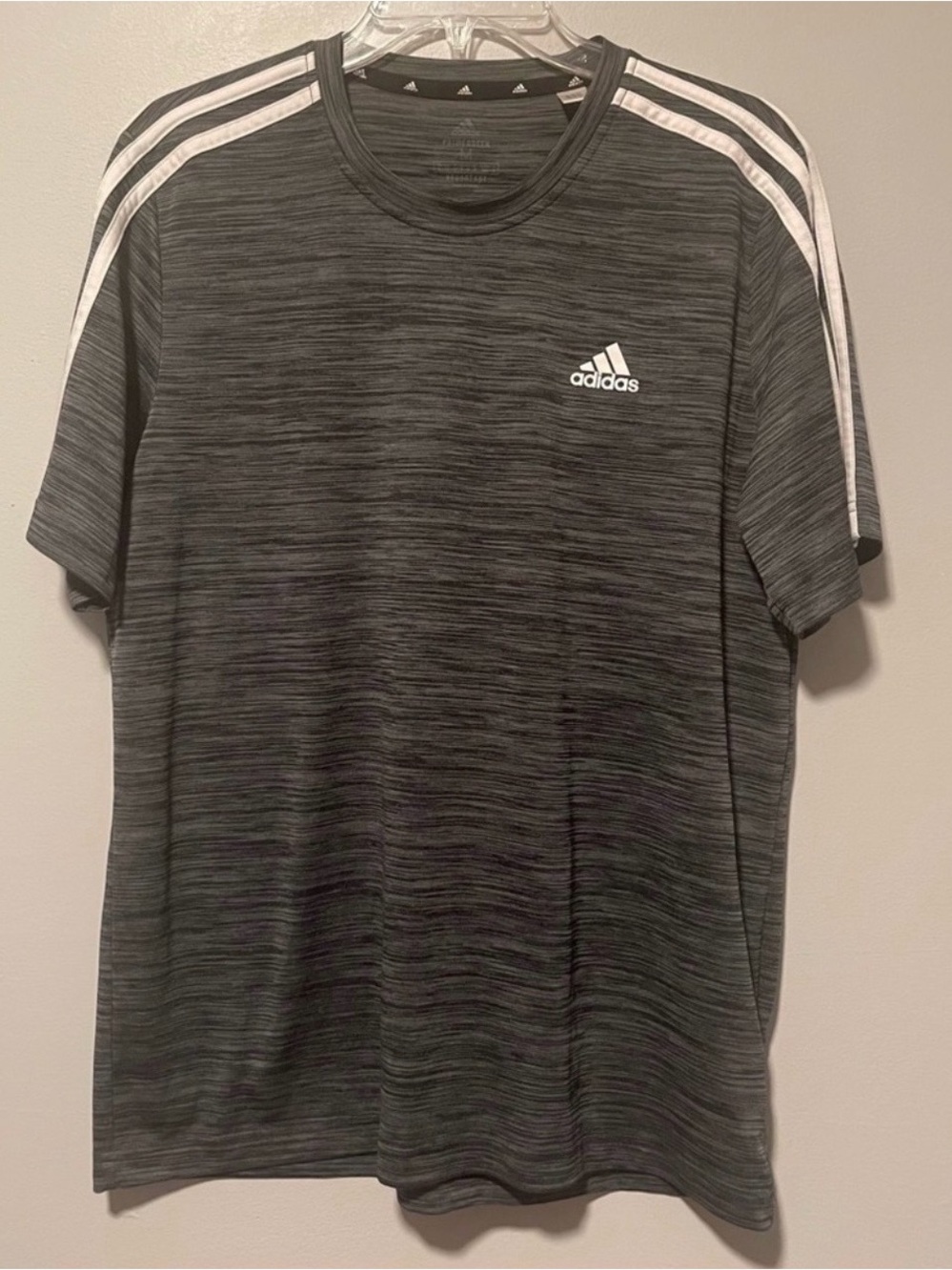 adidas Men’s Heather Charcoal Short Sleeve Tee with White Stripes
